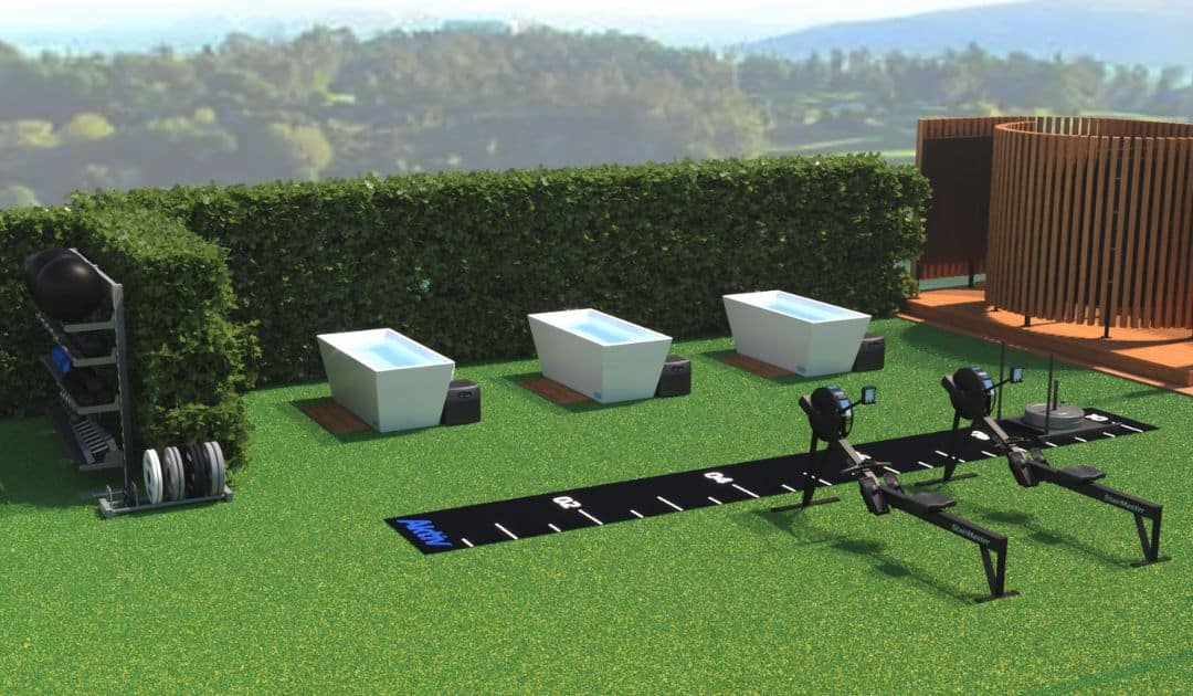 Outdoor fitness space designed with amenities. 